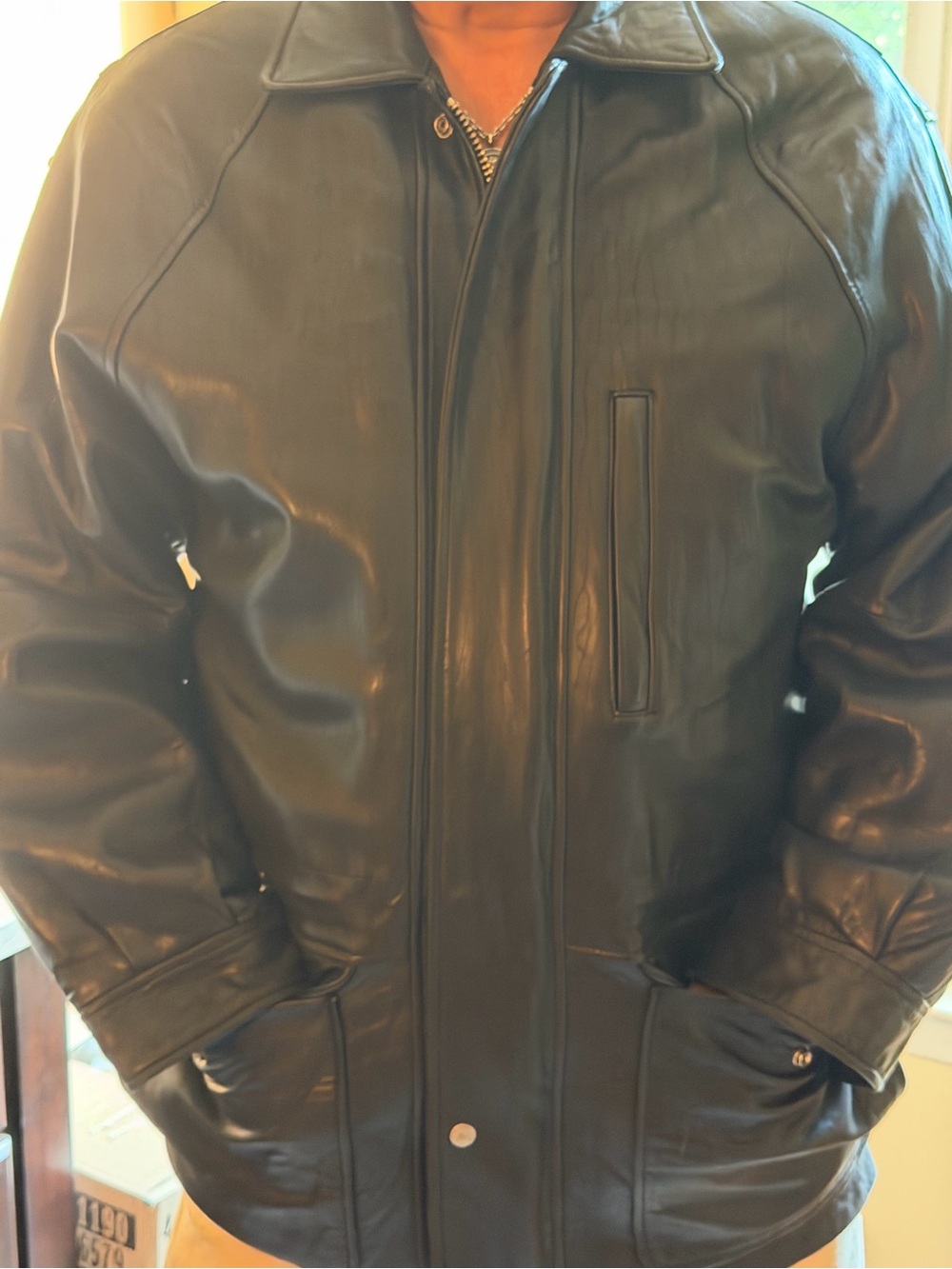 Andrew Marc Black Leather Bomber Jacket